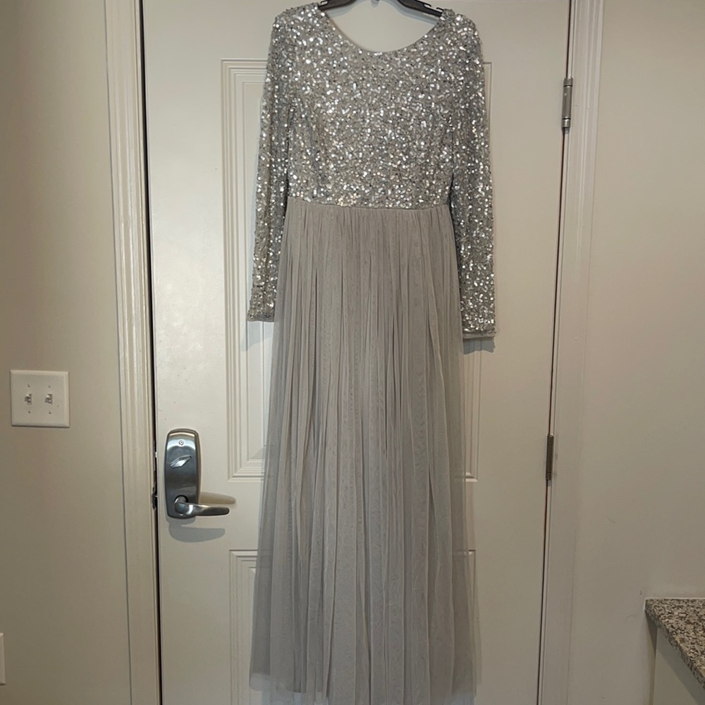 Silver sequin dress.